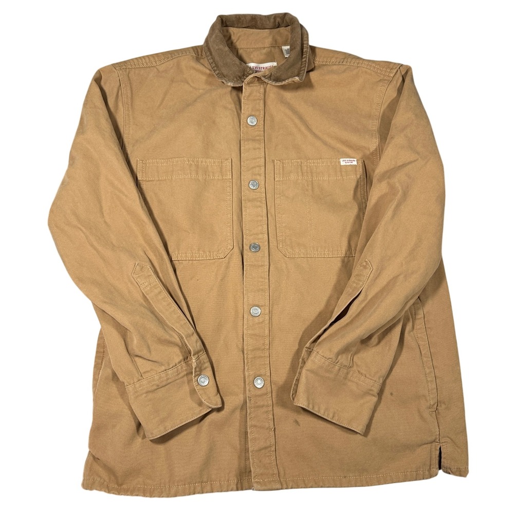 Levi Signature Workwear Shacket Mens S Tan Canvas‎ Shirt Jacket Corduroy Collar